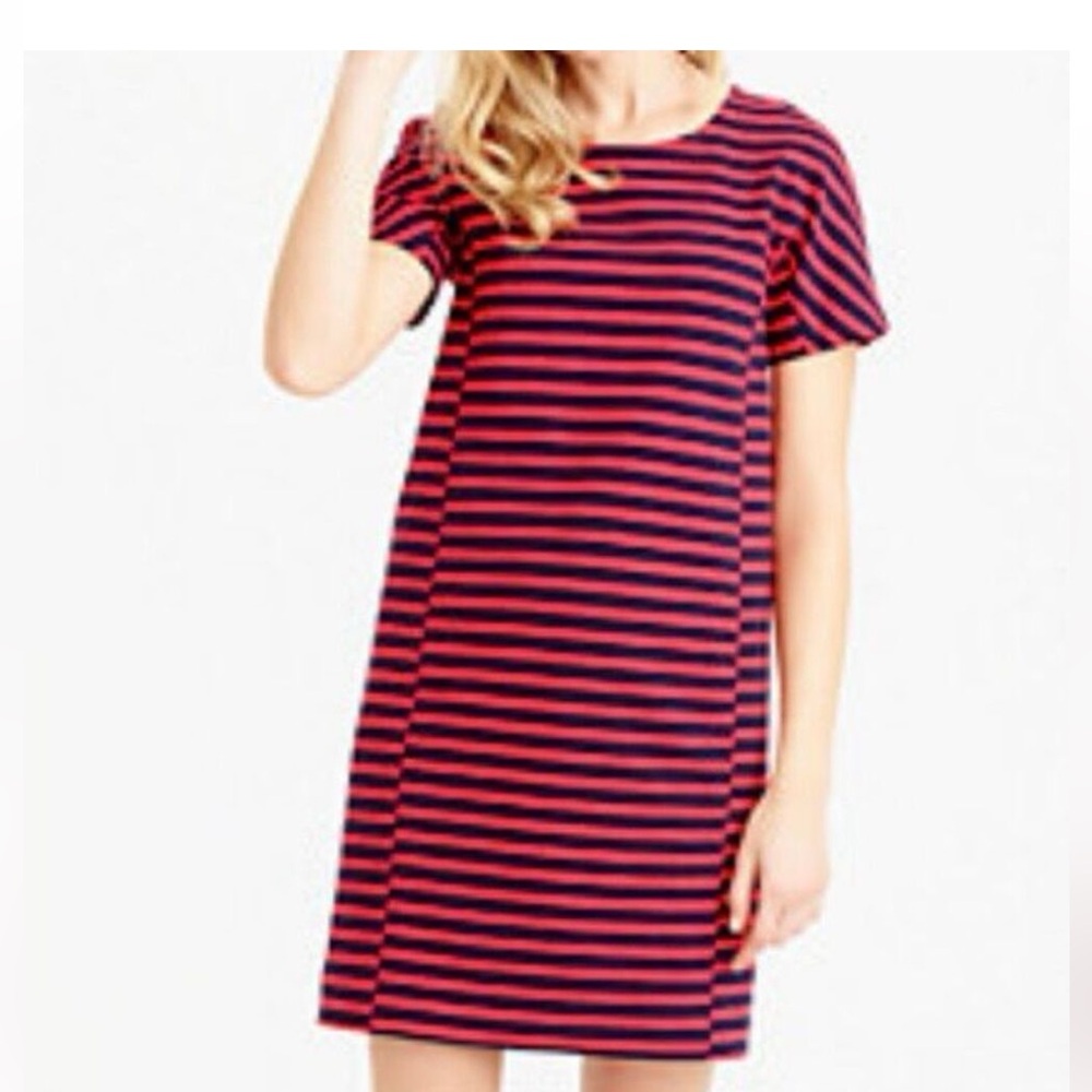 J. CREW Navy Red Shirt Knee Length Short Sleeve Nautical Preppy T-shirt Dress S